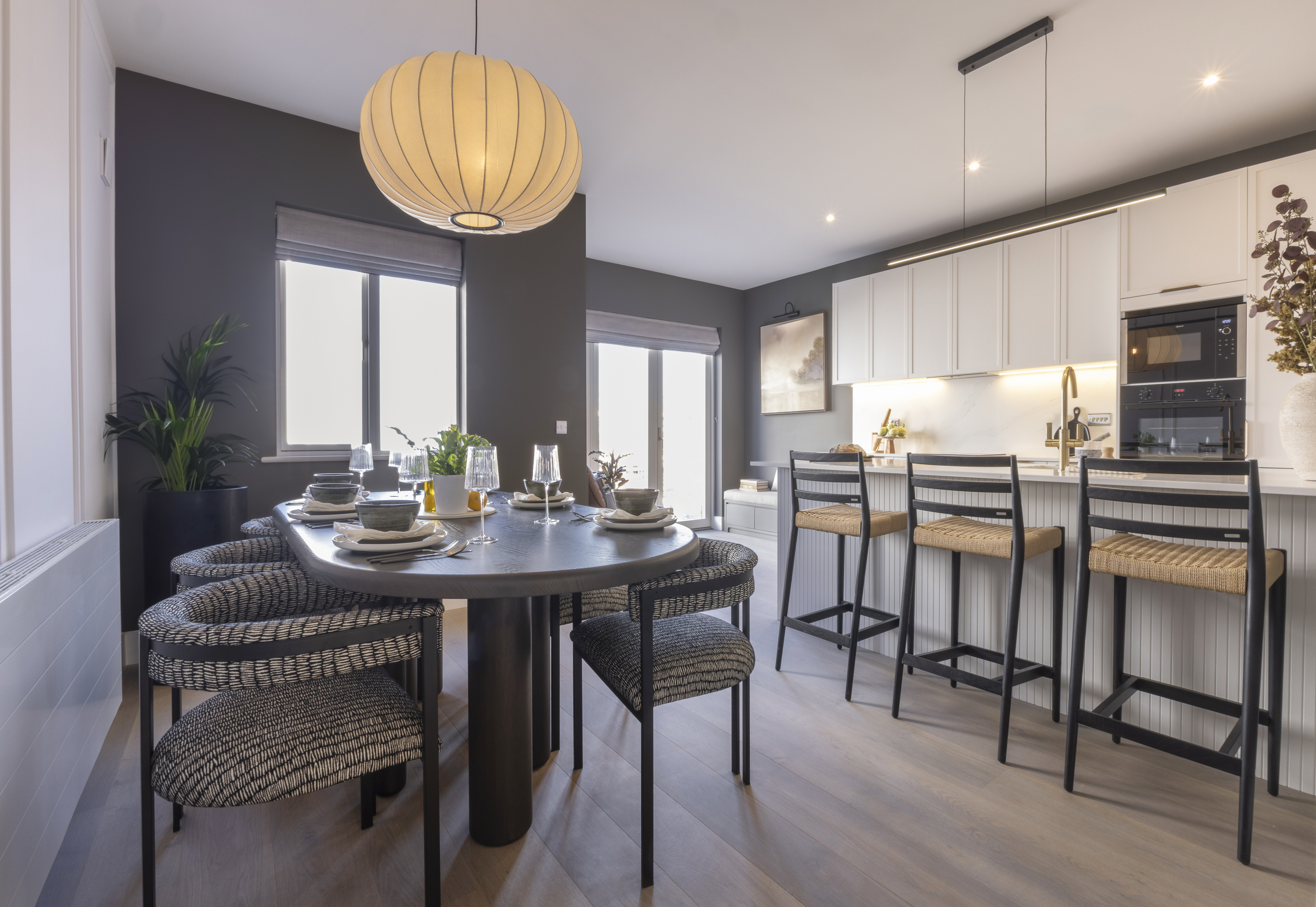 open plan kitchen and dining at Bellevue Rise showhome